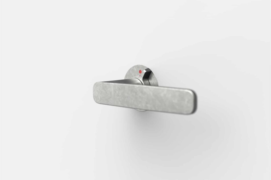 Türdrücker FSB 1289 mit AFL®, mit roter Markierung auf der Rosette, Nahaufnahme.