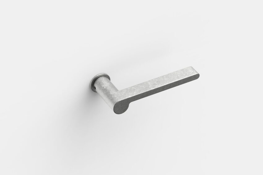 Aluminium-Türdrücker mit runder Rosette in zeitlosem Design.