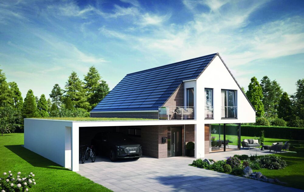 In die Dachfläche eingearbeitete PV Premium Module von BMI Braas – elegante Verbindung von Design und Photovoltaik.