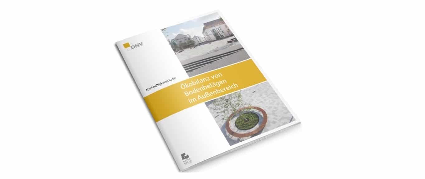 Titelbild der DNV-Nachhaltigkeitsstudie zur Ökobilanz von Bodenbelägen im Außenbereich mit Beispielprojekten im Stadtraum.