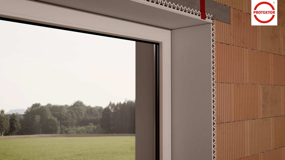 Detailansicht einer Fensterlaibung mit eingebautem Protektorprofil zur sauberen Kantenführung und Putzaufnahme.