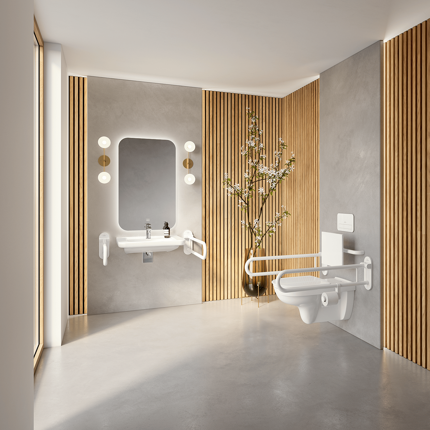 Barrierefreie Toilette sowie ein barrierefreies Waschbecken