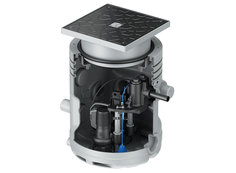 ACO Muli-Flex mit einem Behälter-Gesamtvolumen von 380 l: Je nach gewählter Ausführung entsprechen alle Hebeanlagen der Baureihe Muli-Flex den Europäischen Produktnormen DIN EN 12050-1 bzw. DIN EN 12050-2. © ACO