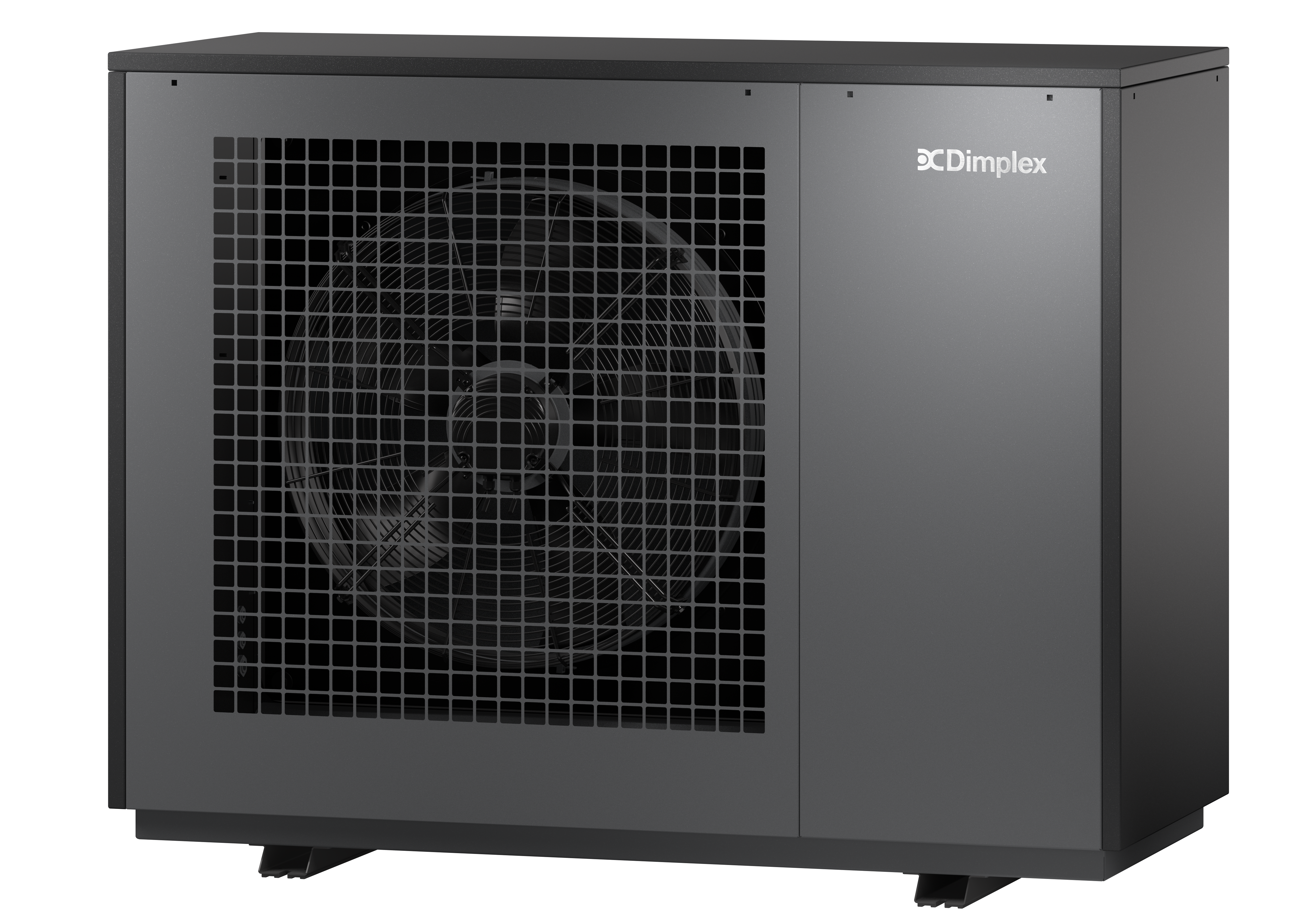 Luft/Wasser-Wärmepumpe Dimplex LA 15/25 CP in grauer Ausführung mit seitlichem Lüfter und modernem, geradlinigem Gehäuse.