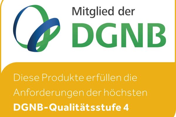 DGNB Mitgliedschaftslogo für Bauprodukte mit der höchsten DGNB-Qualitätsstufe 4 für nachhaltiges Bauen.