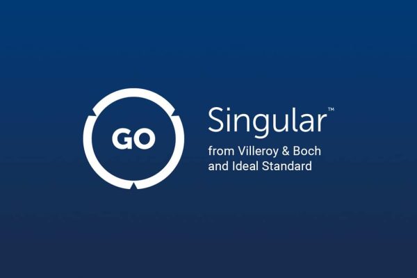 Singular Logo von Villeroy & Boch und Ideal Standard mit weißem GO-Symbol auf blauem Hintergrund.