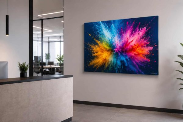 Ausdrucksstarke VASNER Bild-Infrarotheizung im modernen Büro