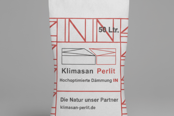 Weißer 50 Liter Sack Klimasan IN, hochoptimierte Perlit-Dämmung für die effiziente Innendämmung.