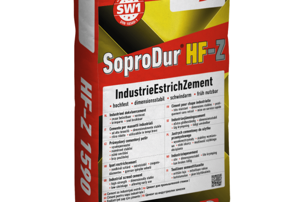 SoproDur HF-Z IndustrieEstrichZement Sack für hochfeste und dimensionsstabile Industrieböden in der Produktansicht.