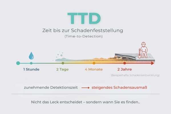 Time To Detection als Zeit zur Schadensfeststellung verdeutlicht das steigende Schadensausmaß über zwei Jahre.