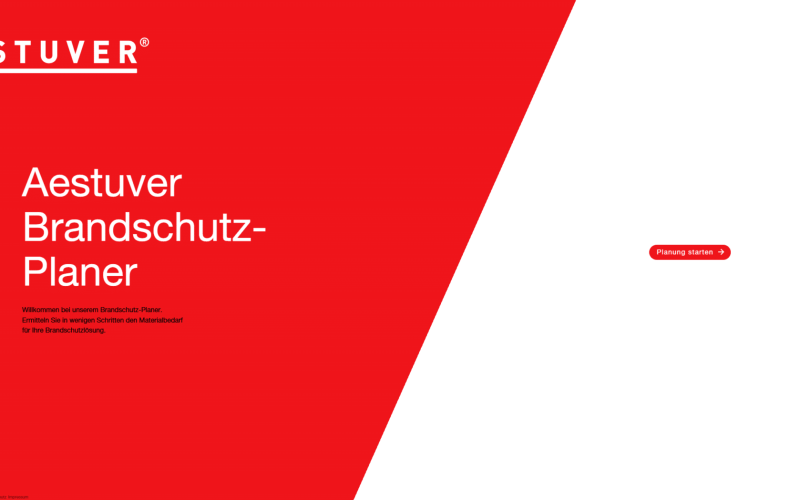 Startseite vom Aestuver Brandschutzplaner zur Ermittlung des Materialbedarfs für Brandschutzlösungen.