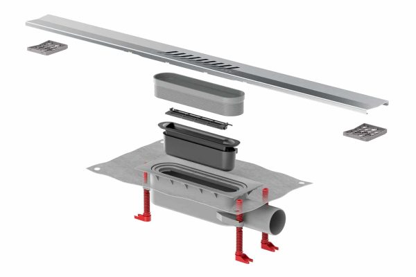Modularer Aufbau mit separatem Rinnenkörper und Ablauf für eine einfache Montage.