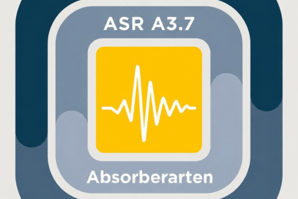 Raumakustik Anforderungen nach DIN 18041 und ASR A3.7 für Absorber in Büro und Schule inklusive Schallwellen-Icon.