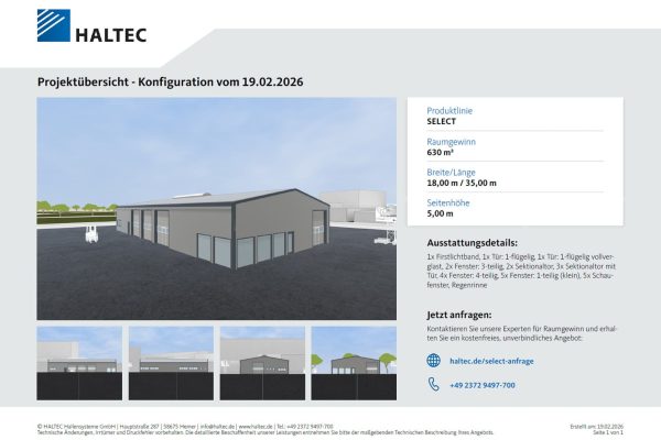 HALTEC Hallenkonfigurator Projektübersicht