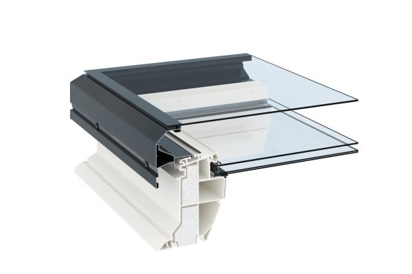 Querschnitt eines Velux Flachdach-Fensters mit optimierter Wärmedämmung für hohe energetische Anforderungen.